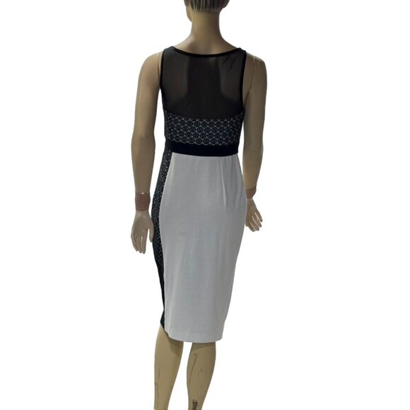 ASOS Women's Monochrome Geometric Dress Mesh Detail Black White Size 8 - Picture 6 of 16